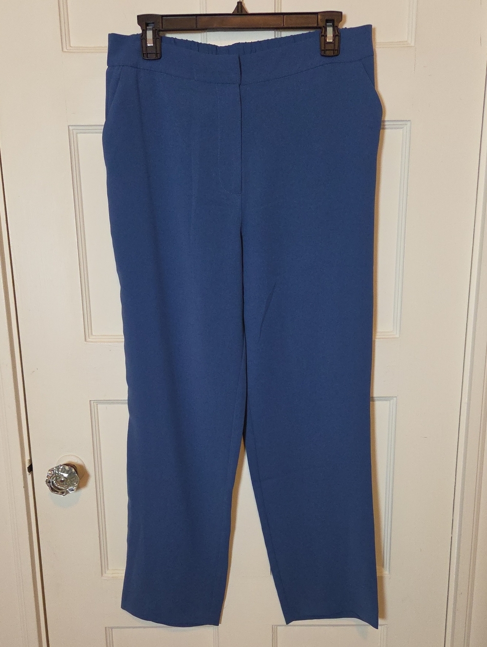 Skies Are Blue Recycled Mid Rise Elastic Waist Taperes Leg Pants In Blue